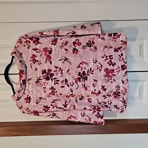 Talbots pink & burgundy knit top size LP Jackie O collar.